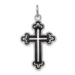 Sterling Silver Platinum-plated Enameled Cross Pendant