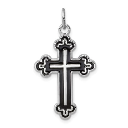 Sterling Silver Platinum-plated Enameled Cross Pendant