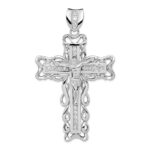 Sterling Silver Rhodium-plated CZ Crucifix Pendant