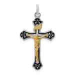 Sterling Silver Platinum-plated & Vermeil Crucifix Pendant