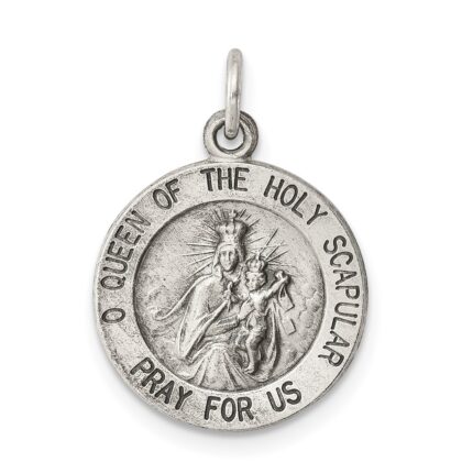 Sterling Silver Antiqued Queen of the Holy Scapular Medal