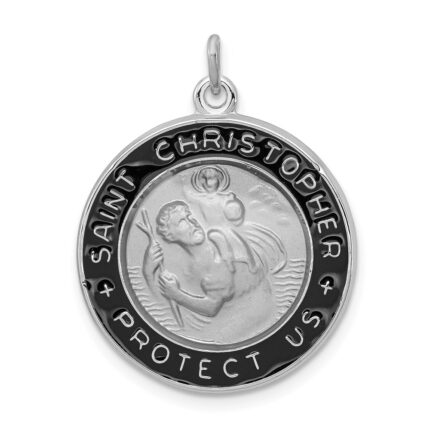 Sterling Silver Platinum-plated Enameled St. Christopher Medal