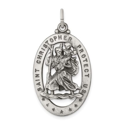 Sterling Silver Antiqued St. Christopher Medal
