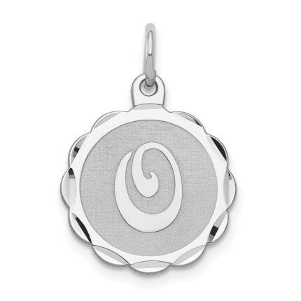 Sterling Silver Rhodium-plated Brocaded Letter Q Initial Charm