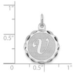 Sterling Silver/Rhodium-plated Brocaded Letter V Initial Pendant - Image 4