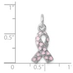 Sterling Silver Rhodium-plated Enameled Pink Ribbon Charm - Image 4