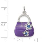 Sterling Silver Rhodium-plated Purple Enameled CZ Purse Charm - Image 3