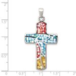 Sterling Silver Mulit-colored Shell Cross Pendant - Image 3