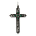 Sterling Silver Antiqued May Glass Birthstone Cross Pendant