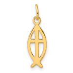 Sterling Silver Gold-tone Polished Ichthus Fish Cross Charm - Image 3