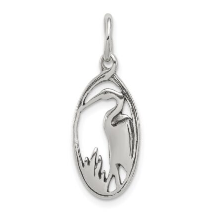 Sterling Silver Antiqued Crane in Oval Frame Charm