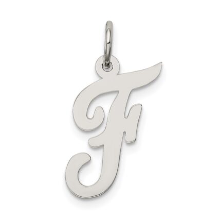 Sterling Silver Rhodium-plated Script Letter F Initial Charm