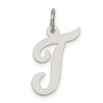 Sterling Silver Rhodium-plated Script Letter T Initial Charm