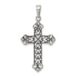 Sterling Silver Antiqued Fleur de lis Cross Pendant