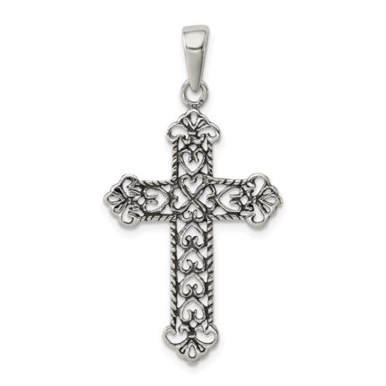 Sterling Silver Antiqued Fleur de lis Cross Pendant