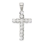 Sterling Silver Rhodium-plated CZ Latin Cross Pendant