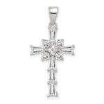 Sterling Silver Rhodium Plated CZ Latin Cross Pendant