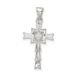 Sterling Silver Rhodium Plated CZ Latin Cross Pendant - Image 4