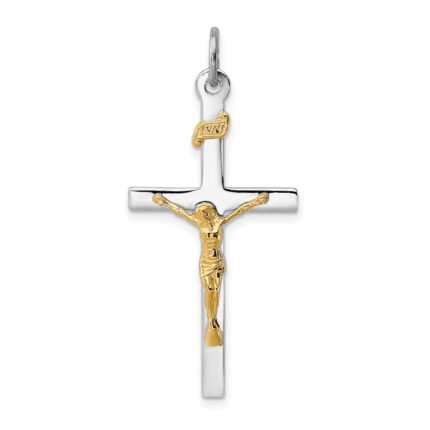 Sterling Silver Platinum-plated & 18k Gold-plated Crucifix Pendant