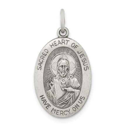Sterling Silver Antiqued Sacred Heart of Jesus Medal