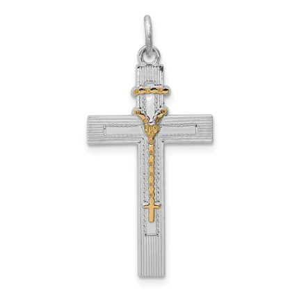 Sterling Silver Platinum-plated & Vermeil Rosary Cross Pendant