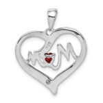 Sterling Silver Rhodium-Plated Red CZ Heart & White CZ Mom Heart Pendant - Image 4