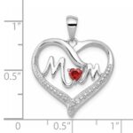 Sterling Silver Rhodium-Plated Red CZ Heart & White CZ Mom Heart Pendant - Image 3