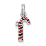 Sterling Silver Rhodium-plated Enamel Candy Cane Charm - Image 3
