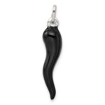 Sterling Silver Black Enamel Italian Horn Pendant - Image 4