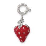 Sterling Silver Rhodium-plated Red Enameled Strawberry Charm - Image 2