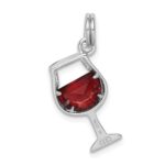 Sterling Silver Rhodium-plated Red CZ Wine Glass Charm - Image 3