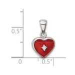 Sterling Silver Rhodium Plated Red Enamel with CZ Heart Pendant - Image 4