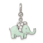 Sterling Silver Rhodium-plated Enameled with CZ Elephant Charm