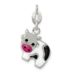 Sterling Silver Enameled Cow Charm