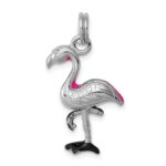 Sterling Silver Rhodium-plated Hot Pink & Black Enameled Flamingo Charm - Image 4