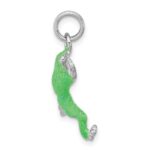 Sterling Silver Rhodium-platedGreen Enamel Frog Charm - Image 2