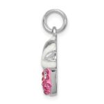 Sterling Silver Rhodium-plated Pink CZ Enamel Ballet Slipper Charm - Image 2