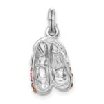 Sterling Silver Rhodium-plated Pink CZ Enamel Ballet Slipper Charm - Image 3