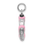 Sterling Silver Rhodium-platedPink Enamel Ballet Slipper Charm - Image 3