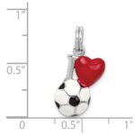 Sterling Silver Rhodium-platedEnamel I Heart Soccer Ball Charm - Image 4