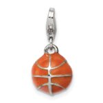 Sterling Silver Rhodium-plated 3D Enameled Basketball Charm - Image 2