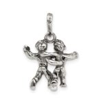 Sterling Silver Antiqued Gemini Zodiac Pendant - Image 4