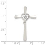 Sterling Silver Rhodium-plated CZ in Heart Cross Pendant - Image 3