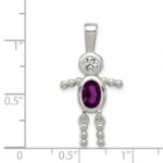 Sterling Silver Rhodium-plated CZ & February Glass Boy Pendant - Image 3