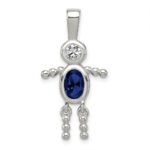 Sterling Silver Rhodium-plated CZ & September Glass Boy Pendant