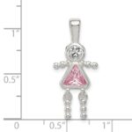Sterling Silver Rhodium-plated CZ & October Pink CZ Girl Pendant - Image 3
