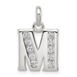 Sterling Silver White CZ Letter M Initial Pendant