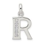 Sterling Silver White CZ Letter R Initial Pendant