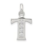 Sterling Silver White CZ Letter T Initial Pendant