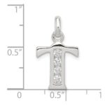 Sterling Silver White CZ Letter T Initial Pendant - Image 4